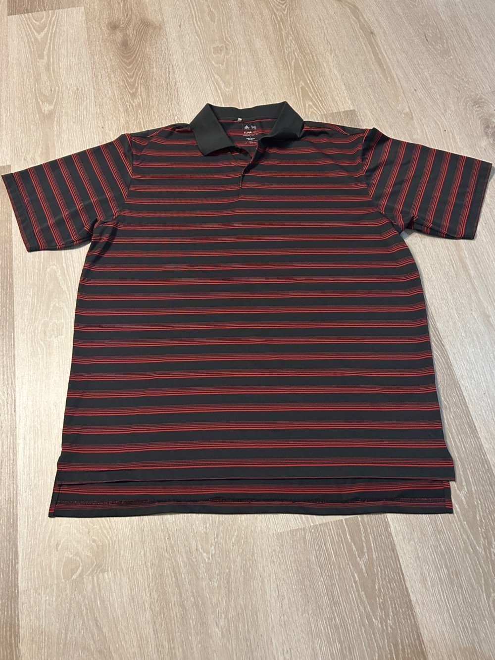 Adidas ClimaLite Striped Lightweight Black & Red Golf Polo Shirt Sz Large